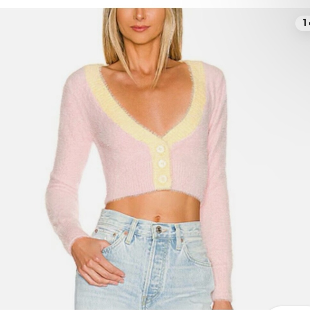 For Love And Lemons Pink and Yellow Cardigan